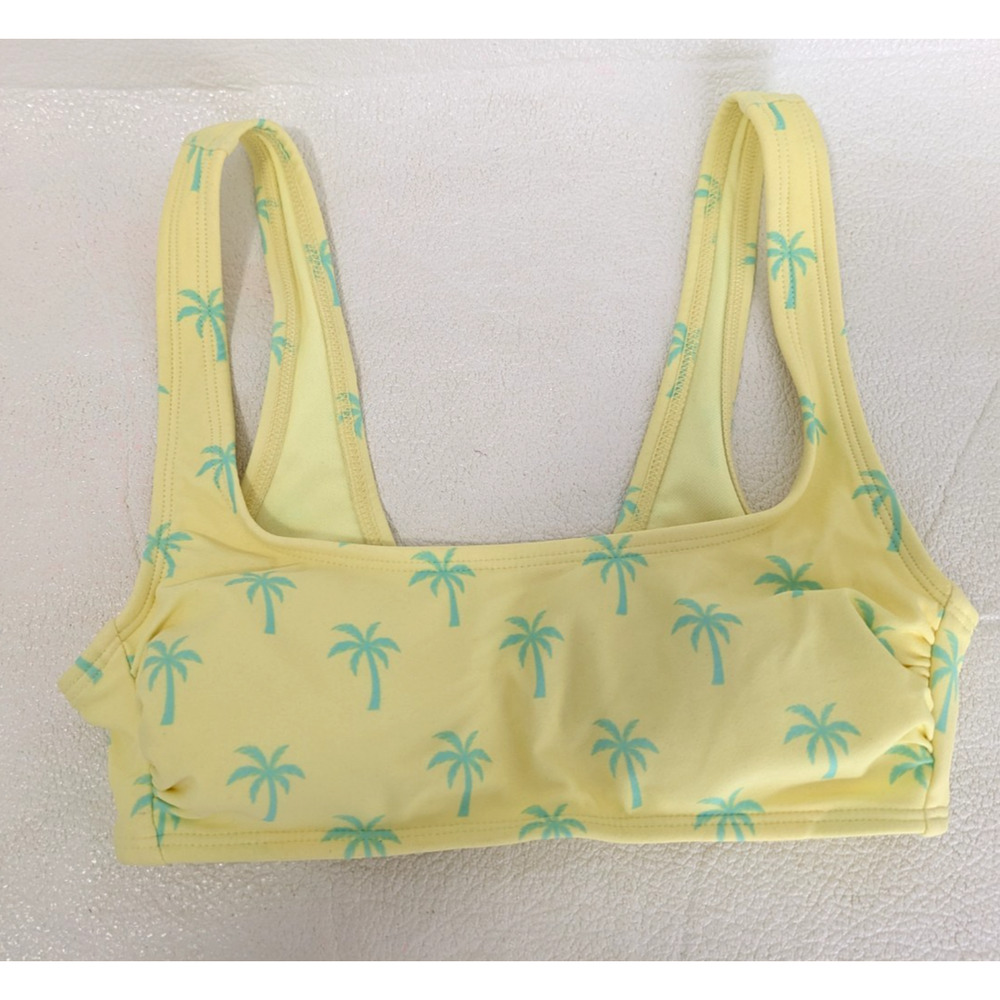 Stoney Clover Womens Bikini Top Bralette XS Yellow Blue Palm Trees Swimwear